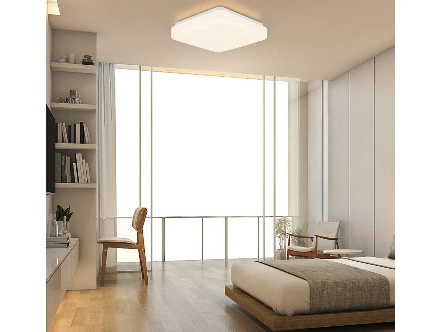 NETTLIFE Plafón^Lámpara techo LED 15W, Dormitorio cielo estrellado 21cm, Blanca cálida, Estrella cuadrada, Decoración cocina, Niños, Oficina Blanco