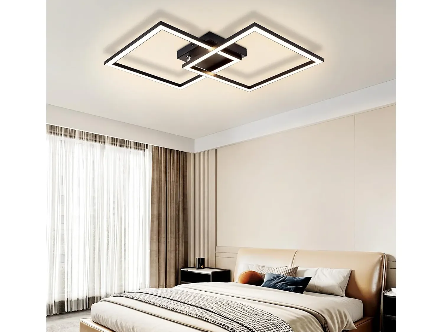 Online NETTLIFE luces de techo para salón, LED blanco cálido , 3000K, diseño moderno angular, 24W. Negro