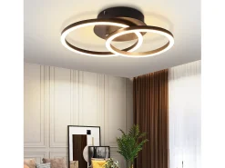 NETTLIFE Plafón^Luces LED de techo, lámpara de techo de 24W, diseño moderno redondo, blanco cálido 3000K, , 2 anillos. Negro