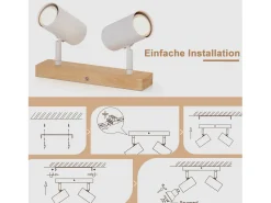 Online NETTLIFE Luz de techo con 2 bombillas de madera GU10, blanca, lámpara de pasillo interior moderna, con un ángulo de 350° para salón y dormitorio. Marru00f3n
