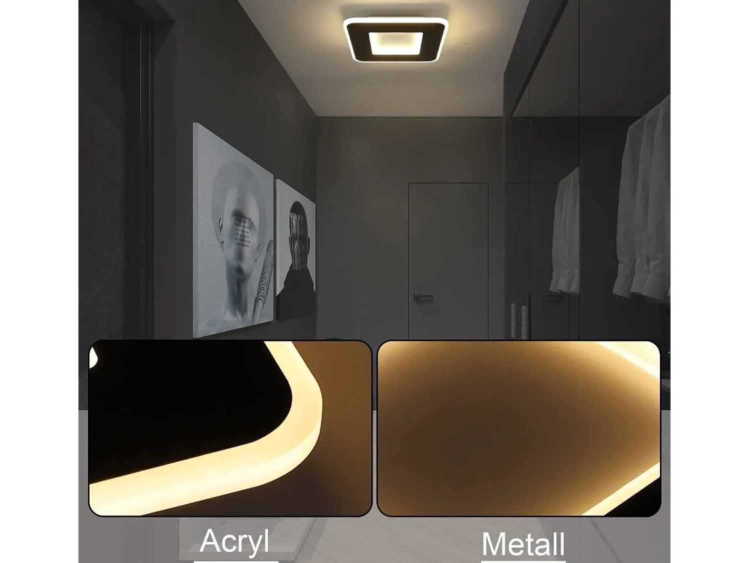 NETTLIFE Plafón^Luz de techo LED 23W 24cm lámpara de cocina blanca cálida diseño moderno lámpara cuadrada de dormitorio pasillo para sala de estar Negro