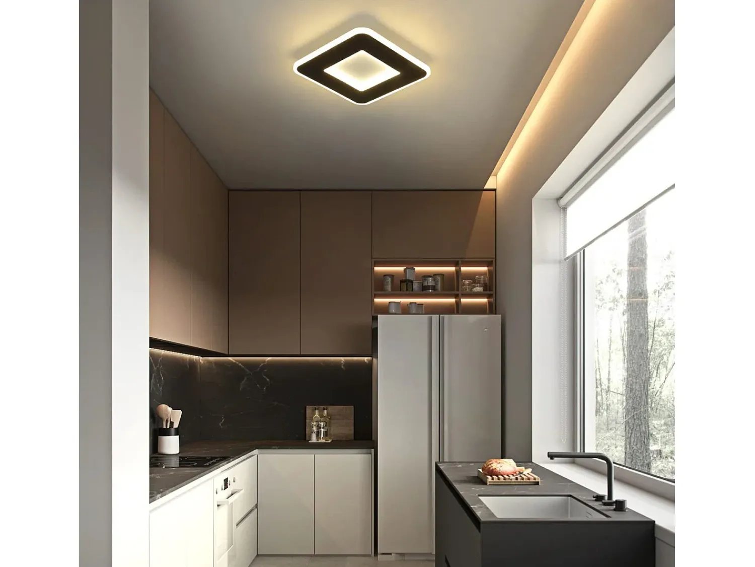 NETTLIFE Plafón^Luz de techo LED 23W 24cm lámpara de cocina blanca cálida diseño moderno lámpara cuadrada de dormitorio pasillo para sala de estar Negro