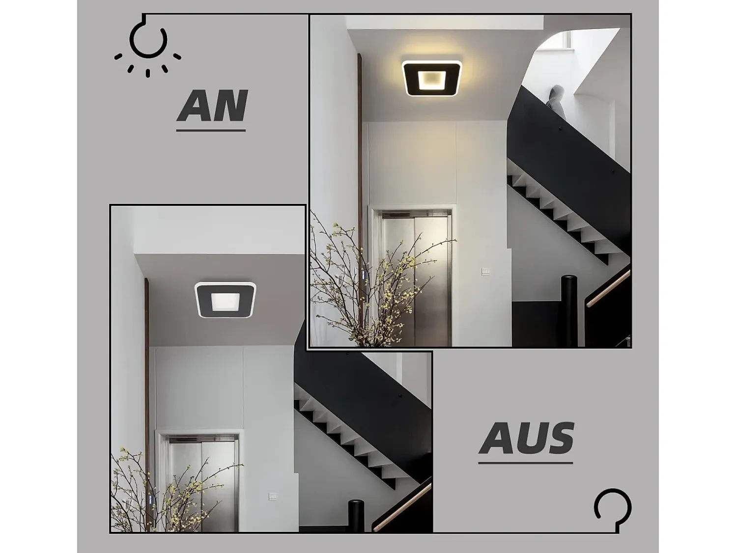 NETTLIFE Plafón^Luz de techo LED 23W 24cm lámpara de cocina blanca cálida diseño moderno lámpara cuadrada de dormitorio pasillo para sala de estar Negro
