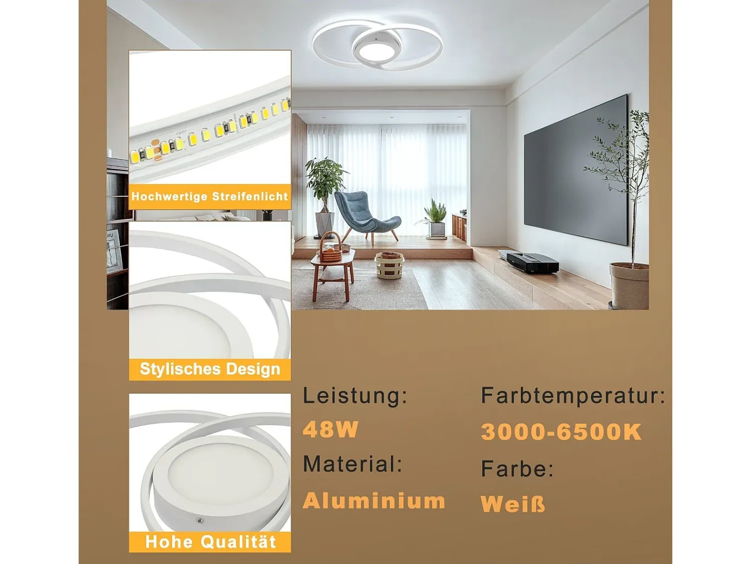 NETTLIFE Plafón^Luz de Techo LED Regulable con Control Remoto 48W Diseño para el Salón Dormitorio Lámpara Moderna para Cocina Oficina Blanco