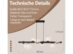 Clearance NETTLIFE Mesa de comedor suspendida, lámpara de techo para salón, suspensión G9, suspensión de 8 bombillas transparentes. Gris antracita