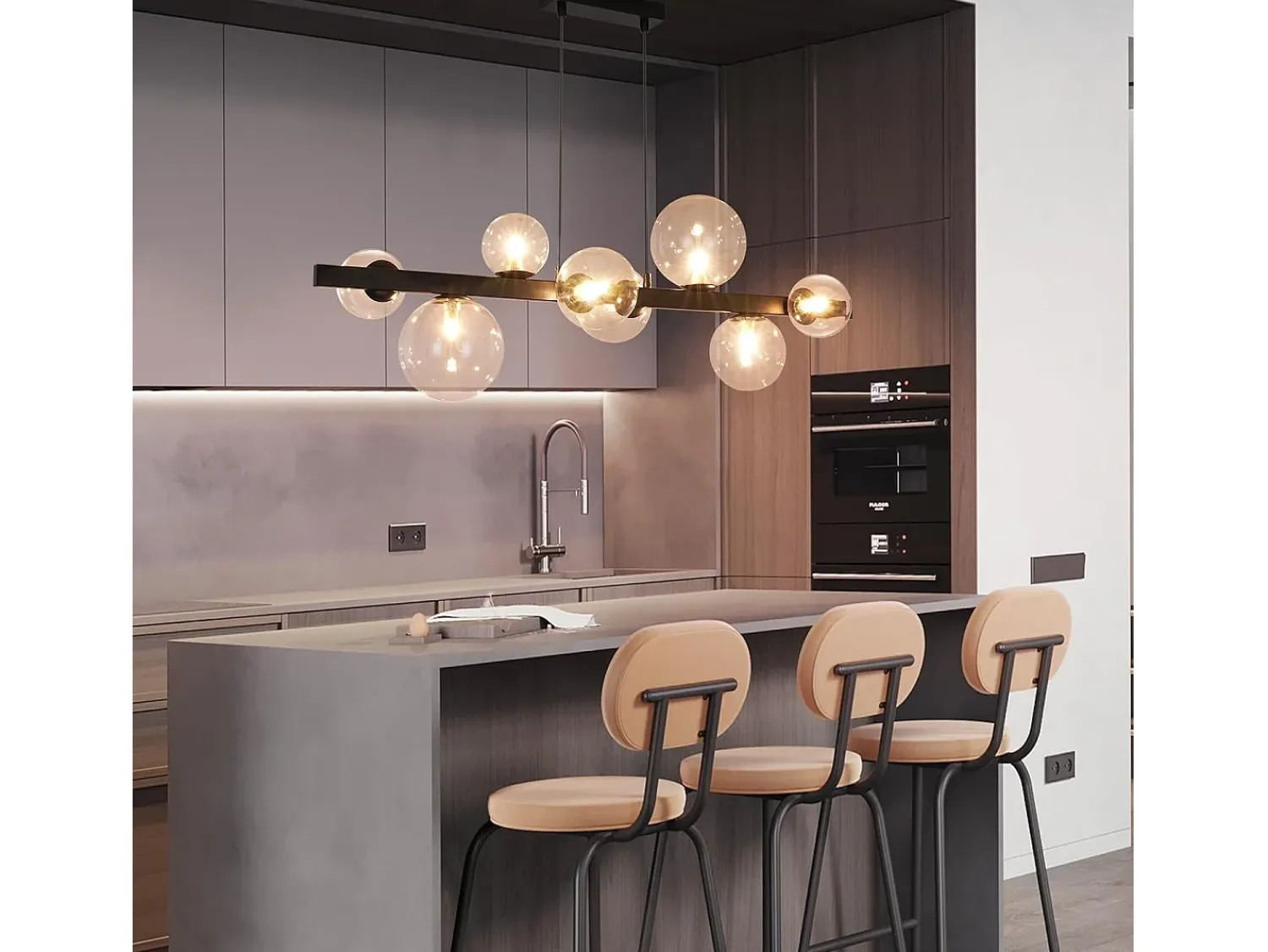 Clearance NETTLIFE Mesa de comedor suspendida, lámpara de techo para salón, suspensión G9, suspensión de 8 bombillas transparentes. Gris antracita