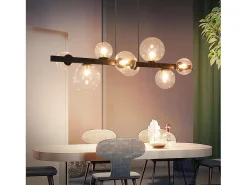 Clearance NETTLIFE Mesa de comedor suspendida, lámpara de techo para salón, suspensión G9, suspensión de 8 bombillas transparentes. Gris antracita