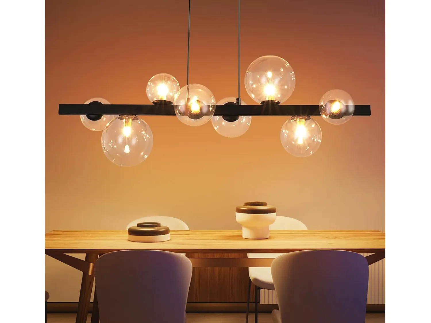 Clearance NETTLIFE Mesa de comedor suspendida, lámpara de techo para salón, suspensión G9, suspensión de 8 bombillas transparentes. Gris antracita