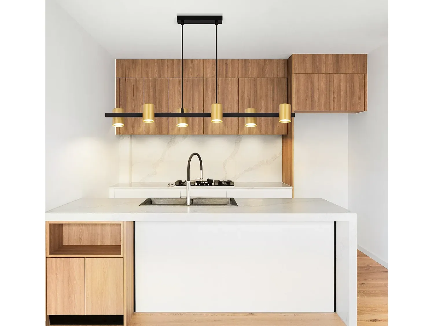 Clearance NETTLIFE Mesa de comedor colgante. Lámpara colgante de 6 bombillas negras GU10, industrial de metal. Dorado