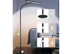 NETTLIFE Lámpara De Pie^Mesa de luz LED Salón Dimmable - Moderna, 10W Táctil, Oficina con temporizador, Cama con cuello de cisne ajustable Negro