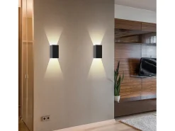 Outlet NETTLIFE Pack de 2 Aplique LED para exterior e interior: iluminación de pared negra, lámpara exterior, pared de casa 5 W IP65 blanco cálido 3000 K Negro
