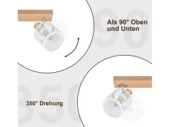 NETTLIFE Plafón^Plafón con 3 focos , aspecto de madera - plafón E14 giratorio 350° con un máximo de 4 bombillas de 25w, moderno para sala, dormitorio, cocina. Blanco