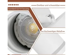 NETTLIFE Plafón^Plafón LED de 2 llama - Plafón GU10 Foco giratorio Aplique de madera Foco de pared para salón dormitorio Sin bombilla Blanco