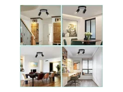 Outlet NETTLIFE Plafón LED de 2 llama - Plafón GU10 Foco giratorio Aplique de madera Foco de pared para salón dormitorio Sin bombilla Negro