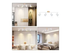 NETTLIFE Plafón^Plafón LED de 4 llama - Plafón GU10 Foco giratorio Aplique de madera Foco de pared para salón dormitorio Sin bombilla Blanco