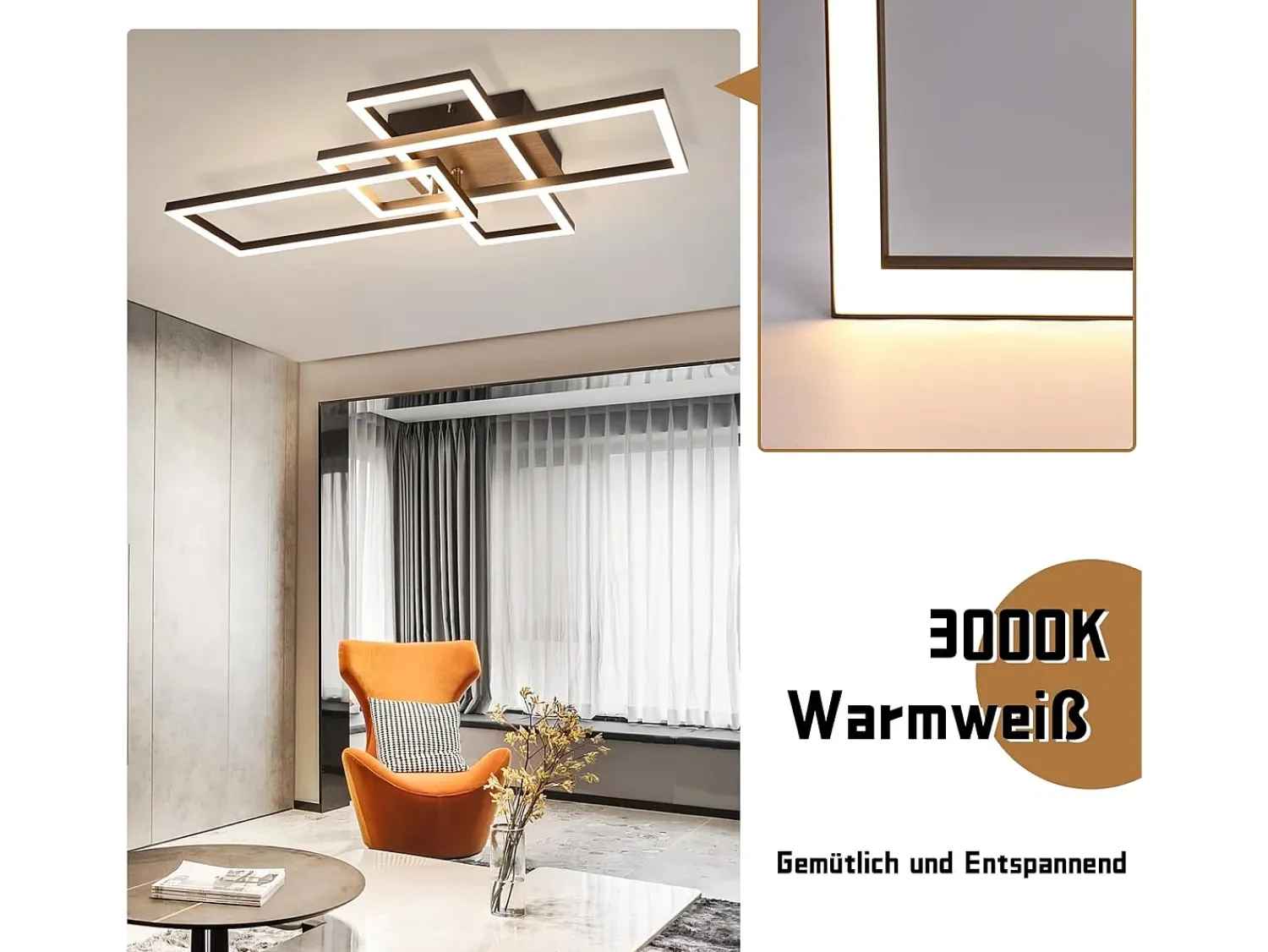 NETTLIFE Plafón^Plafón LED 3000K de madera negra, lámpara de habitación de diseño moderno, plafón de 32W de luz blanca cálida. Negro