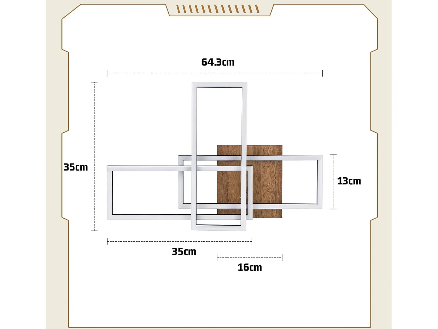NETTLIFE Plafón^Plafón LED 3000K de madera negra, lámpara de habitación de diseño moderno, plafón de 32W de luz blanca cálida. Negro