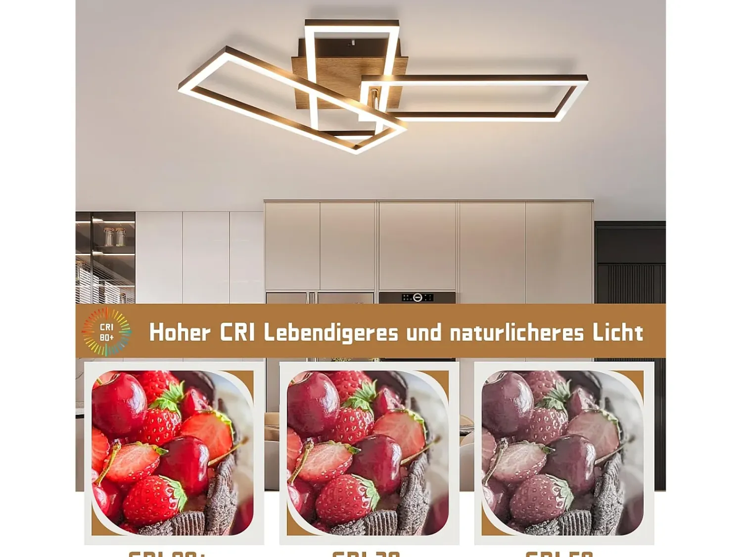 NETTLIFE Plafón^Plafón LED 3000K de madera negra, lámpara de habitación de diseño moderno, plafón de 32W de luz blanca cálida. Negro