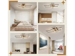 NETTLIFE Plafón^Plafón LED 3000K de madera negra, lámpara de habitación de diseño moderno, plafón de 32W de luz blanca cálida. Negro