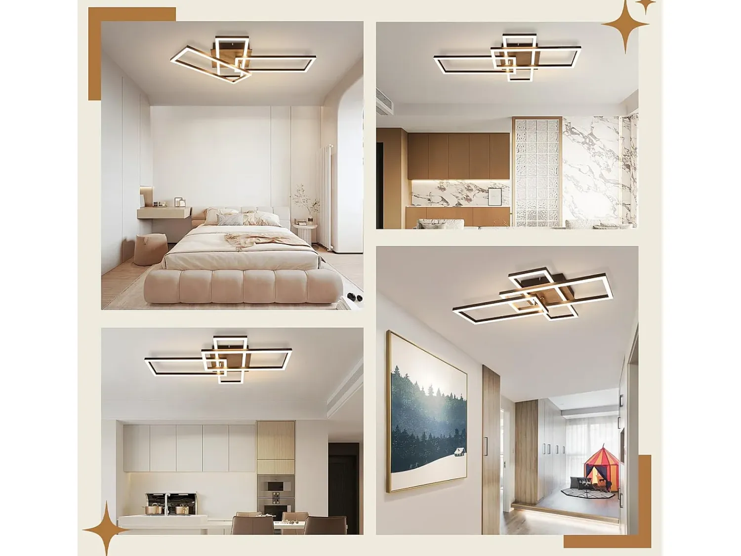 NETTLIFE Plafón^Plafón LED 3000K de madera negra, lámpara de habitación de diseño moderno, plafón de 32W de luz blanca cálida. Negro