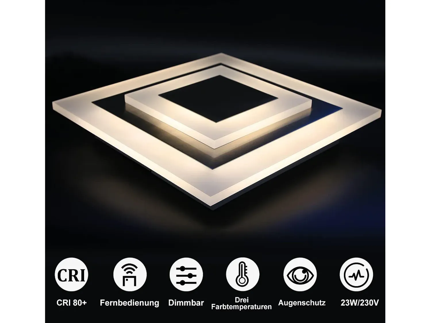 NETTLIFE Plafón^Plafón LED: Lámpara de Salón 30 cm, Lámpara de Cocina Regulable 23 W, Lámpara Moderna con Mando a Distancia para Dormitorio Blanco