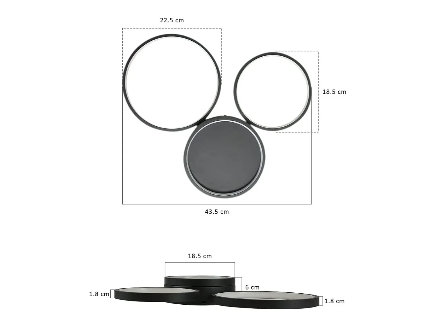 NETTLIFE Plafón^Plafón LED 22W Dormitorio Blanco Cálido con 3 Anillos Diseño Decoración Moderna para Salón Habitación Infantil Negro
