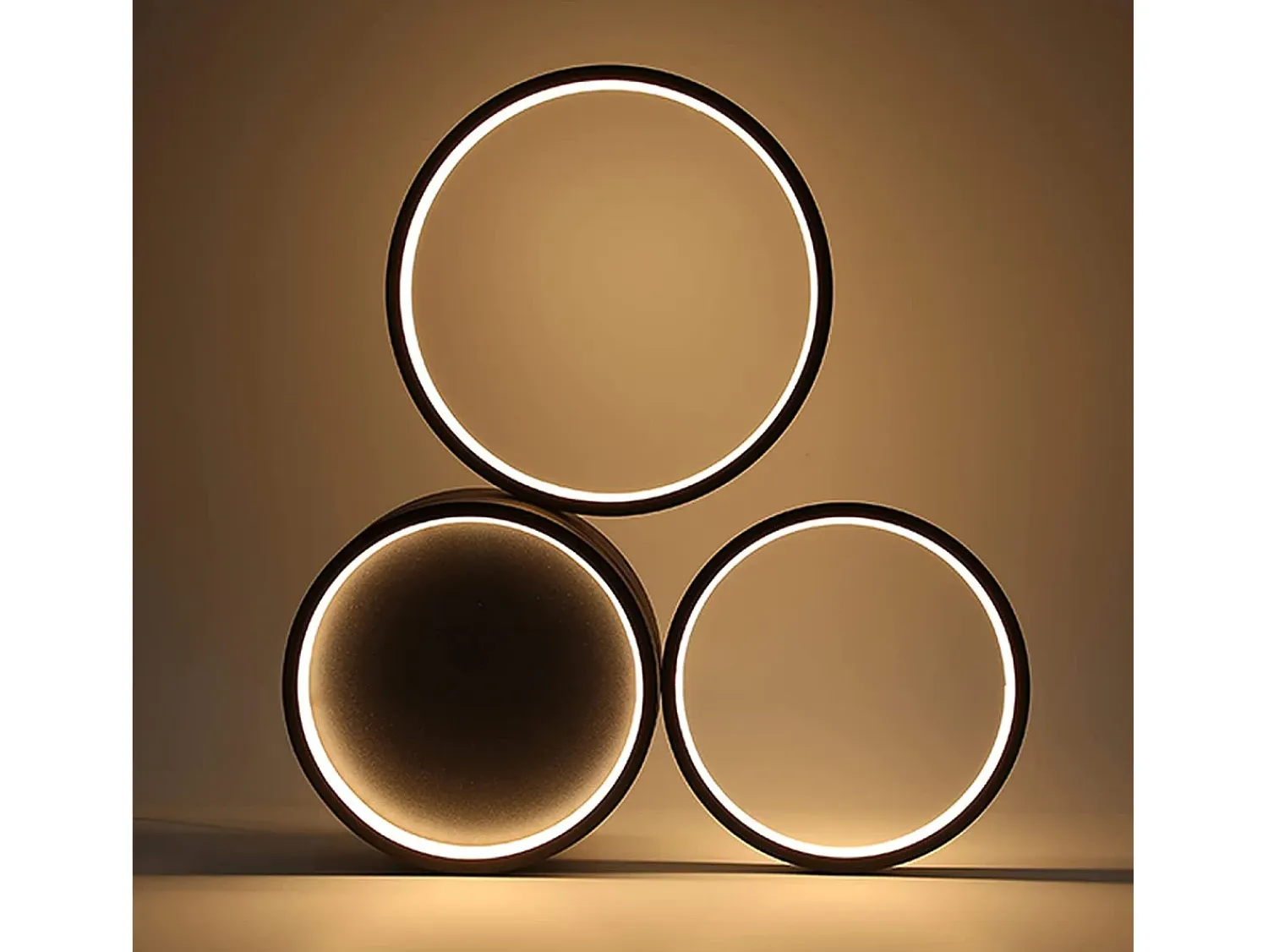 NETTLIFE Plafón^Plafón LED 22W Dormitorio Blanco Cálido con 3 Anillos Diseño Decoración Moderna para Salón Habitación Infantil Negro