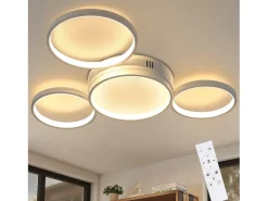 NETTLIFE Plafón^Plafóndaro LED con control remoto regulable de intensidad, 52W moderno con 4 aros metálicos. Blanco