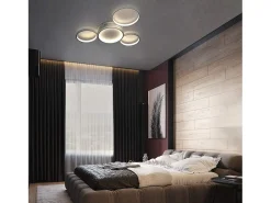 NETTLIFE Plafón^Plafóndaro LED con control remoto regulable de intensidad, 52W moderno con 4 aros metálicos. Blanco