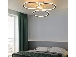 NETTLIFE Plafón^Plafóndido LED Moderno, Diseño de Anillos, Luz Blanca Cálida 3000K, 41W, 3 Llames. Plateado
