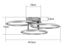 NETTLIFE Plafón^Plafóndido LED Moderno, Diseño de Anillos, Luz Blanca Cálida 3000K, 41W, 3 Llames. Plateado