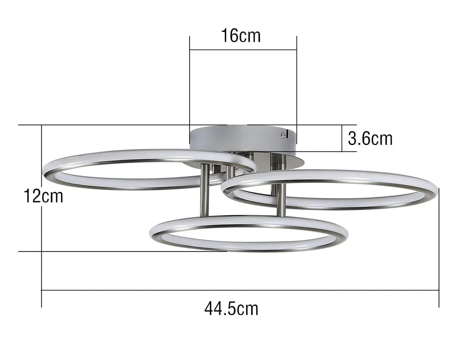 NETTLIFE Plafón^Plafóndido LED Moderno, Diseño de Anillos, Luz Blanca Cálida 3000K, 41W, 3 Llames. Plateado