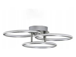 NETTLIFE Plafón^Plafóndido LED Moderno, Diseño de Anillos, Luz Blanca Cálida 3000K, 41W, 3 Llames. Plateado