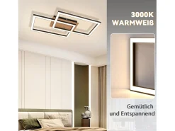 NETTLIFE Plafóndoro LED Moderno, Plafóndoro de Madera, 3000K, Blanco Cálido, Negro, Diseño Rectangular, 24W.