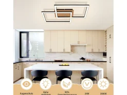 NETTLIFE Plafóndoro LED Moderno, Plafóndoro de Madera, 3000K, Blanco Cálido, Negro, Diseño Rectangular, 24W.