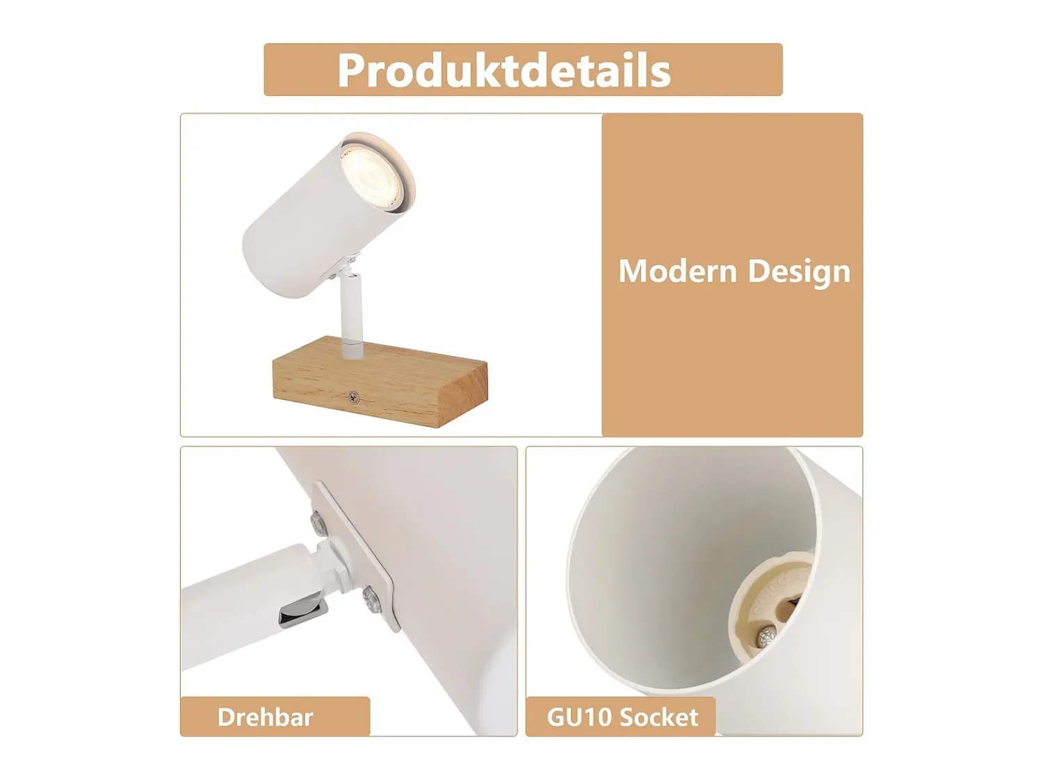 NETTLIFE Plafón^Plafónero de techo, 1 bombilla, lámpara de pasillo de madera, pasillo blanco, moderno plafónero de metal, GU10, 350° para. Marru00f3n