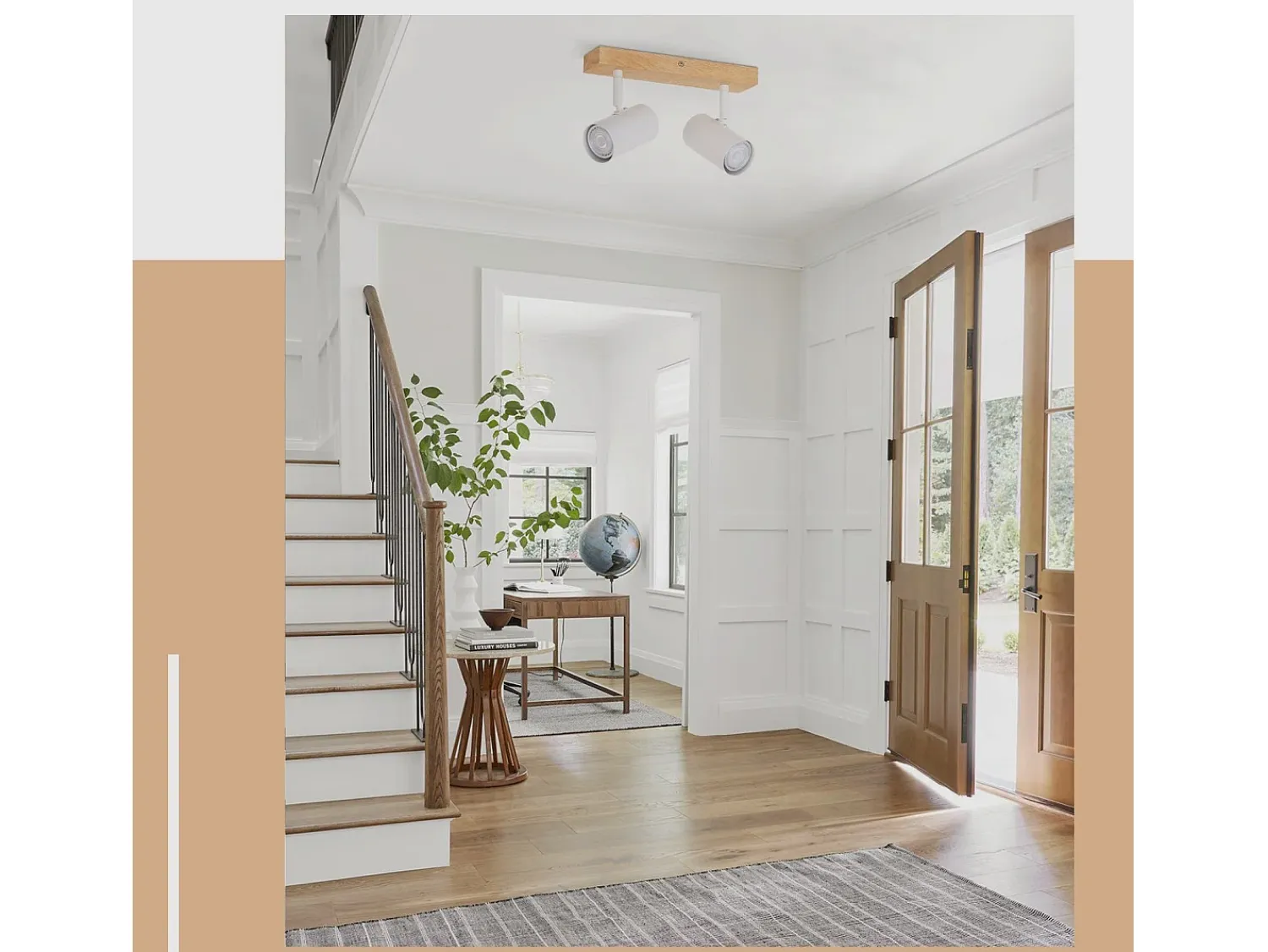 NETTLIFE Plafón^Plafónero de techo, 1 bombilla, lámpara de pasillo de madera, pasillo blanco, moderno plafónero de metal, GU10, 350° para. Marru00f3n
