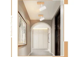 NETTLIFE Plafón^Plafónero de techo, 1 bombilla, lámpara de pasillo de madera, pasillo blanco, moderno plafónero de metal, GU10, 350° para. Marru00f3n