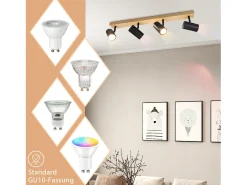 Sale NETTLIFE Plafocénter de techo con 4 llamas, lámpara de techo de madera negra, GU10 orientable 350°, de estilo vintage. Marru00f3n