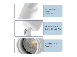 NETTLIFE Plafón^Plafonario moderno: 5 focos orientables de techo en metal, plafonario GU10, para dormitorio, comedor, sin bombilla. Blanco