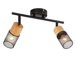 Sale NETTLIFE Plafonario con 2 Bombillas focales de techo, spots vintage de madera, giratorios 350°, E14, retro. Negro