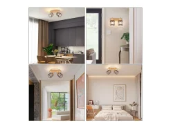 NETTLIFE Plafón^Plafonario de 2 focos, aspecto negro, de madera - plafonario orientable E14 hasta 350°，máximo 4 bombillas de 25w, moderno para sala, dormitorio, cocina. Blanco