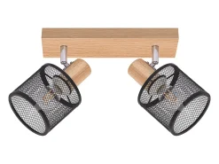 NETTLIFE Plafón^Plafonario de 2 focos, aspecto negro, de madera - plafonario orientable E14 hasta 350°,máximo 4 bombillas de 25w, moderno para sala, dormitorio, cocina. Blanco