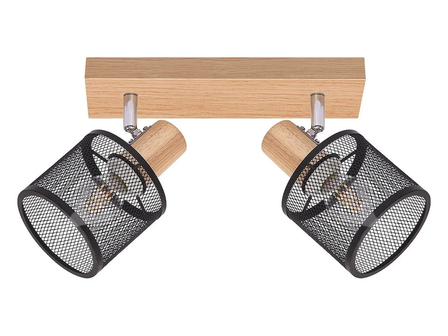 NETTLIFE Plafón^Plafonario de 2 focos, aspecto negro, de madera - plafonario orientable E14 hasta 350°,máximo 4 bombillas de 25w, moderno para sala, dormitorio, cocina. Blanco