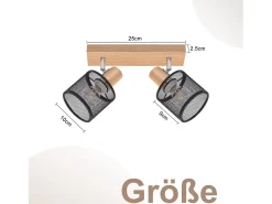 NETTLIFE Plafón^Plafonario de 2 focos, aspecto negro, de madera - plafonario orientable E14 hasta 350°,máximo 4 bombillas de 25w, moderno para sala, dormitorio, cocina. Blanco