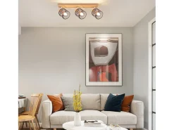 NETTLIFE Plafonario de 3 focos, aspecto negro, de madera - plafonario E14 giratorio 350°,máximo 4 bombillas de 25 w, moderno para salón, dormitorio y cocina.
