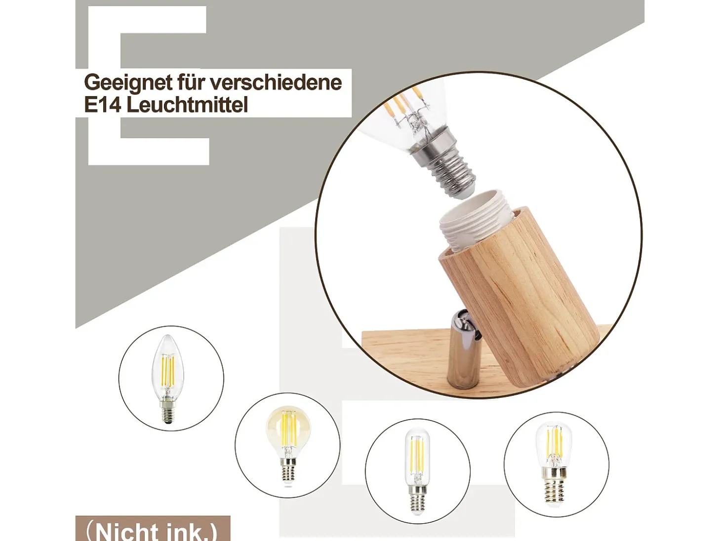NETTLIFE Plafonario de 3 focos, aspecto negro, de madera - plafonario E14 giratorio 350°,máximo 4 bombillas de 25 w, moderno para salón, dormitorio y cocina.
