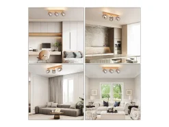 NETTLIFE Plafonario de 3 focos, aspecto negro, de madera - plafonario E14 giratorio 350°,máximo 4 bombillas de 25 w, moderno para salón, dormitorio y cocina.