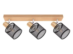 NETTLIFE Plafonario de 3 focos, aspecto negro, de madera - plafonario E14 giratorio 350°,máximo 4 bombillas de 25 w, moderno para salón, dormitorio y cocina.