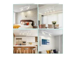 NETTLIFE Plafonario de 4 focos blanco: Plafonario metálico con focos GU10 giratorios para interiores, para cocina, oficina, salón y dormitorio, sin bombillas.